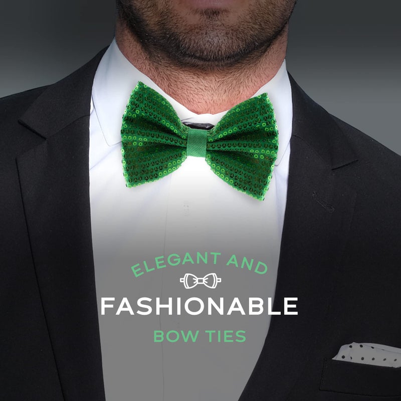 Man of Men Sequin Bow Ties for Men - Pre-tied Adjustable Length Bowtie, Many Colors to Choose From (Green) - Image 3
